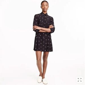 J Crew Silk Button Front Shirt Dress Black Print Long Sleeve Size XS